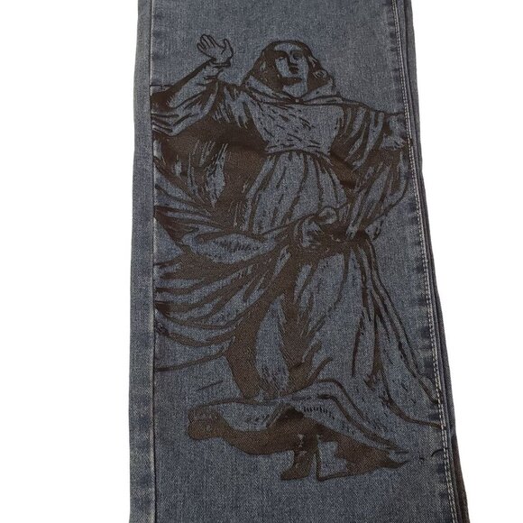 Woman's Madona Print Wide leg jeans size 3 street wear graphic print blue‎ black - Picture 5 of 8